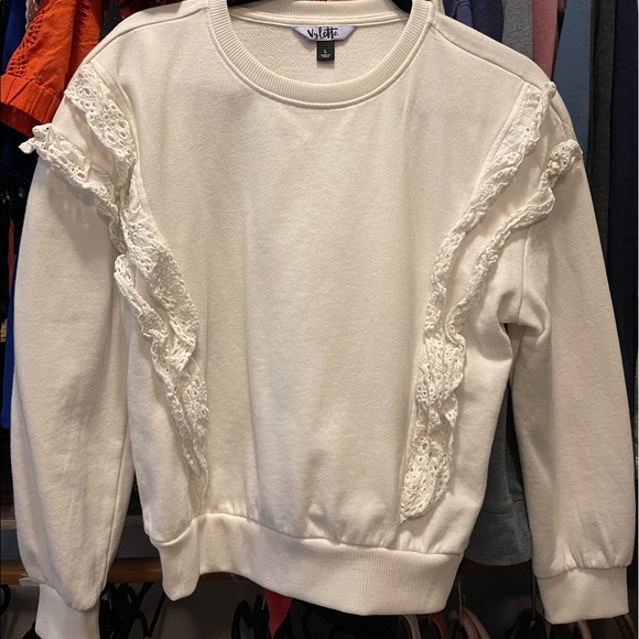 Ruffle sleeves white cropped sweater - Picture 2 of 5